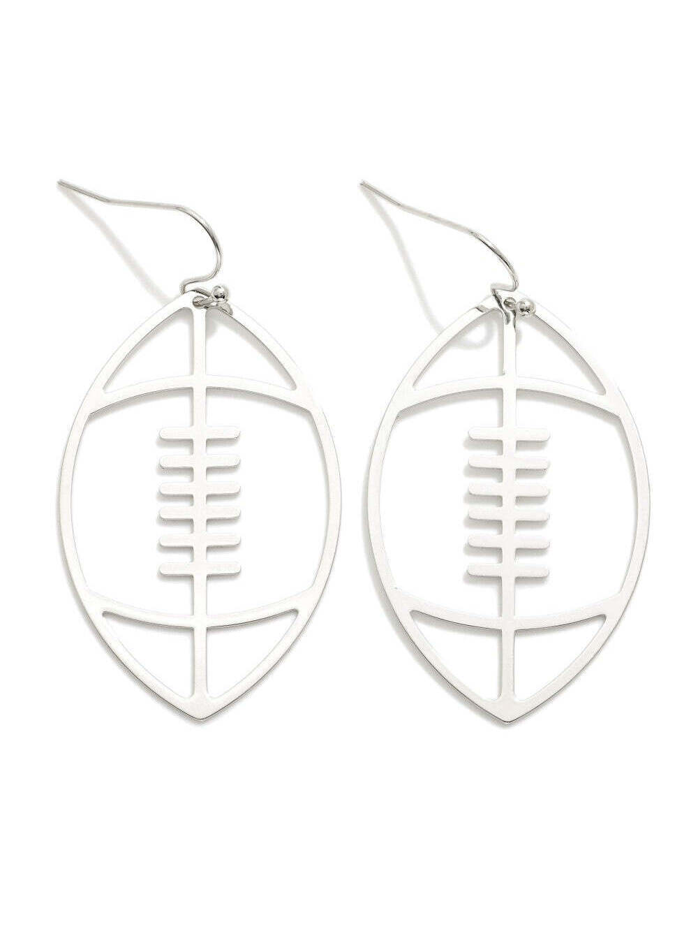 Silver Football Outline Dangle Earrings Game Day Sports Jewelry